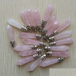 Charms Natural Stone Rose Quartz Pillar Pendum 10X32M Point Chakra Pendants For Jewellery Making Wholesale Gold Wire Wrap Handmade Dro Dhgbi