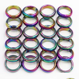 Band Rings 6Mm Retro Fashion Hematite Colorf Ring Jewellery Width Cambered Surface Rainbow Colour Christmas Present Bijoux Femme Wholes Dhsxi