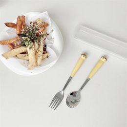 Dinnerware Sets Creative Cartoon High Colour Value Stainless Steel Panda Tableware Children Cute Portable Spoon Fork Set