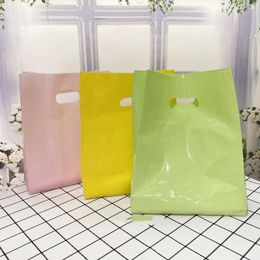 Gift Wrap 50pcs Thick Plastic Bags 15x25x3cm Solid color Jewelry Packaging Shopping Bag with Handle 230701