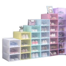 Plastic Shoe Box Dustproof Sneaker Storage Organiser Flip Transparent High Heels Boxes Candy Colour Stackable Shoes Containers Case