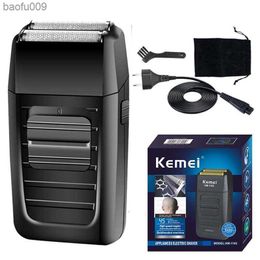 Kemei Powerful Rechargeable Electric Shaver For Hair Beard Stubble Facial Electric Razor For Men Bald Head Shaving Machine L230520