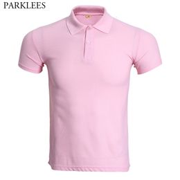 Men's Polos Fashion Pink Short Sleeve Polo Shirt Men Summer Solid Colour Work Homme Slim Fit Breathable Para Hombre 230703