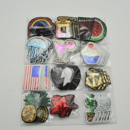 120pcs set Mixed Fruit rainbow flag sequins Embroidered Sew On Iron On Patches Set Badge Bag Fabric Applique Craft256m