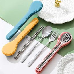 Dinnerware Sets 410 Stainless Steel Portable Cutlery Set Korean Style Tableware Set with Storage Case Home School Kitchen Dinnerware Combination x0703
