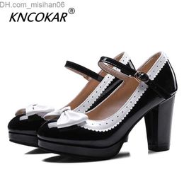 Dress Shoes KNCOKAR Spring Thick Women's Shoes With Round Head Oversized Size Matching Bow-Tie Single 34-48 Z230703