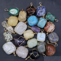 Charms Chakra Natural Stone Trendy Assorted Wire Wrap Druzy Irregar Agate Crystal Shape Pendants Diy Necklaces Jewelry Making Drop D Dhrzj