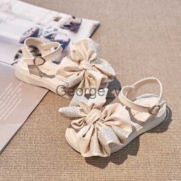 Sandals Girls Sandals 2023 Summer New Little Girl Princess Shoes Children Rhinestone Big Bow Sweet Nonslip Fashion Kids Shoes G993 J230703