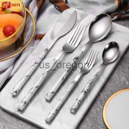 Dinnerware Sets Japan South Korea Stainless Steel Tableware Imitation Marble Knife Fork Spoon Soup Spoon Steak Cutlery Coffee Spoon Set HY430 x0703
