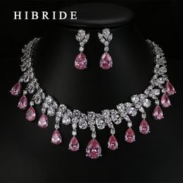 Earrings Necklace HIBRIDE Top Quality Tear Drop Shape AAA Cubic Zirconia Bridal Wedding Jewellery Sets White Gold Colour Jewellery Set N-59 230703