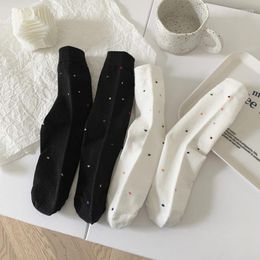 Women Socks Mid-tube Cotton Spring Summer Autumn Colourful Dots Black White Casual Simple Small Fresh College Student