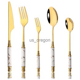 Dinnerware Sets White Gold Ceramic Tableware Party Fork Spoon Knife Silverware Set Flatware Cutlery Set Stainless Steel Dinner Dinnerware Set x0703