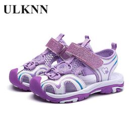 Sneakers ULKNN Purple Sandals For Girls Summer Children's Princess Cute Sandals Closed-toe Sports Kids Beach Shoes Baby Soft size 26-37HKD230701