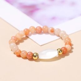 Natural Stone 3mm Small Pink Aventurine Beads Shell Rice Bead Finger Rings Women Fashion Reiki Healing Elastic Handmade Ring