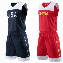 Outdoor Shirts Men Youth USA CHINA Basketball Jersey Sets Uniforms training Kits Sports Clothing Team Basketball Jersseys Breathable Customised 230701