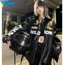 Women's Jackets YICIYA Jacket Winter Bomber Women Racing Coats Pu Leather Parka Varsity BLACK Baseball Vintage 2023 Bombers Coat