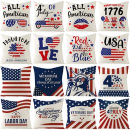 Independence Day Pillow Case 2023 Amazon Home Goods Red and Blue Letter Linen Pillow Cushion Cover