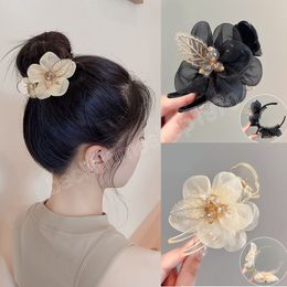 Large Chiffon Claw Clip Hair Bow Elegant Wedding Flower Rose Claw Clamps Clips Accessories for Women Romantic Hair Claw