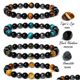 Beaded 8Mm Colorf Tiger Eye Hematite Bracelets Black Stone Bead Magnetic Protection So Jewelry Psera Drop Delivery Dhah3