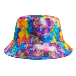 1PC Tie Dye Men's Bucket Hat Double-Sided Hip Hop Outdoor Women Caps Beach Sun Protect Fishing Unisex Bonnet Street Graffiti