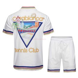 Men's T-Shirts Casa Designer Fashion Clothing Shirts Tracksuits Casablanca Tennis Castle Printed Loose Relaxed Short Sleeve Shirt Set for Men Women 240327