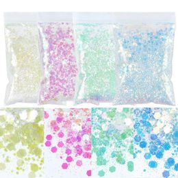 Stickers Decals 4 Bag 50g Transparent Mermaid Mixed Hexagon Chunky Nail Glitter Sequin Fine Bulk DIY Decoration Nails Accesories for Polish 230703