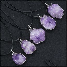 Pendant Necklaces Fashion Natural Stone Wire Wrap Irregar Amethyst Crystal Necklace For Women Jewelry Drop Delivery Pendants Dhxmx