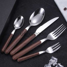 Dinnerware Sets Imitation Wooden Handle Cutlery Set Western Stainless Steel Knife Fork Spoon Teaspoon Dinnerware Set Tableware Kitchen Utensils x0703