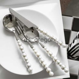 Dinnerware Sets 1Pc Fashion Pearl Cutlery 304 Stainless Steel Steak Knife Fork Dessert Spoon Flatware Knife Fork Kitchen Cutlery x0703