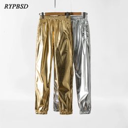 Men's Pants Fashion Men Sweatpants Joggers Nightclub Stage Singer Costume Streetwear Harajuku Hip Hop Pants Gold Autumn Solid Trousers 230701