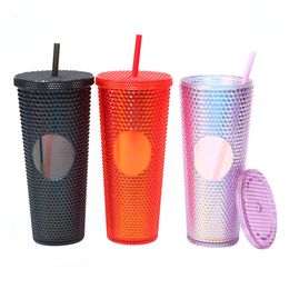 Water Bottles Durian Cup 710ml Coffee Cup With Lid and Straw Summer Cold Water Mug Tumbler Cup With Straw Diamond Radiant Goddess Cups 230703