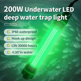 Fish Finder IP68 200W PC+Aluminum Material Green White Colour Deep Drop Led Squid Fishing Light Waterproof HKD230703