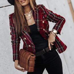 QNPQYX New Ladies Plaid Blazer Donna Primavera-Autunno Vintage Abiti Giacche Office Ladies Chic Slim Blazer Ragazze Nappa Top Cappotto