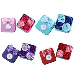 Decorative Flowers Wreaths 4Pcs/Box Rose Soap Bath Body Petal Scented With Tinplate Box Mothers Day Gift Drop Delivery Home Garden Dhtjy