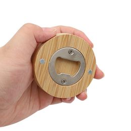 Blank DIY Bamboo Round Shape Bottle Opener Coaster Fridge Magnet Decoration Beer Bottle Opener Factory Wholesale