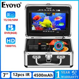 Fish Finder Eyoyo EF07B Underwater Fishing Camera 1000TVL IR Lights 7 Inch Display Fish Finder DVR Function 4500mAh Battery 15/30/50M Cable HKD230703