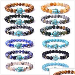 Beaded Mix Summer Style Tortoise Charms Strand Bracelets Classic 8Mm Colorf Stone Elastic Friendship Bracelet Beach For Women Men Dr Dhw8L