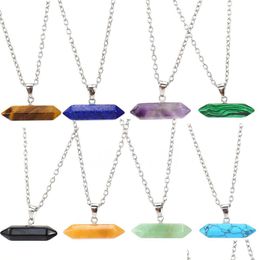 Pendant Necklaces Natural Stone Cross Hexagonal Rose Quartz Crystal Chakra Necklace Reiki Healing Jewellery Drop Delivery Pendants Dhri0