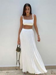 Two Piece Dress Tossy White Knit Women Sets Fall Ribbed Tank Top And Pleated Knitted Skirt Suits For Long Summer 230630