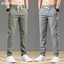 Men s Pants Spring Summer Cottom Fashion Classic Drawstring Elastic Waist Jogging Thin Stretch Casual Grey Cargo Trousers Male 230701