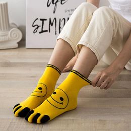 Women Socks 5 Pairs Cute Women's Cartoon With Toes Novelty Cotton Happy Young Woman Girl Five Fingers Hosiery Harajuku Fashions