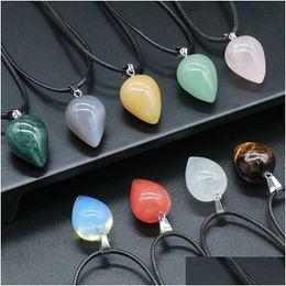 Pendant Necklaces Colorf Crystal Waterdrop Stone Necklace Quartz Crystals Healing Jewellery For Men Rope Chain Drop Delivery Pendants Dhynu