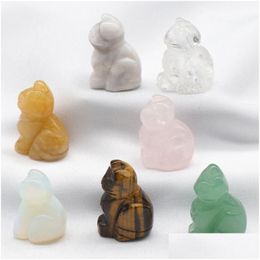 Stone Natural Carving 1 Inch Lovely Cat Crafts Ornaments Rose Quartz Crystal Healing Agate Animal Decoration Drop Delivery Jewelry Dhvzq