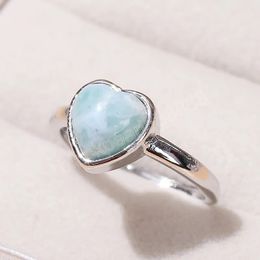 Natural Lalimar Stone Heart Shape carved Copper Plated Platinum Rings Women Men Fashion Adjustable Energy Finger Rings Gift