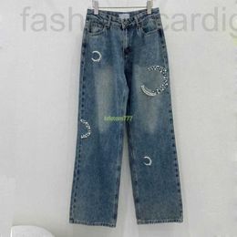 Women's Jeans designer 23SS Fw Designer Pants With Letter Pearls Beads Girls Cotton High End Milan Runway Brand Vintage Cowboy Casual Outwear Denim