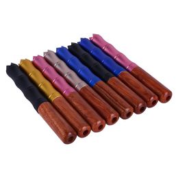 New Smoking Colourful Aluminium Alloy Natural Wooden Tips Dry Herb Tobacco Digger Philtre Catcher Taster Bat One Hitter Mouthpiece Dugout Hand Pipes Cigarette Holder