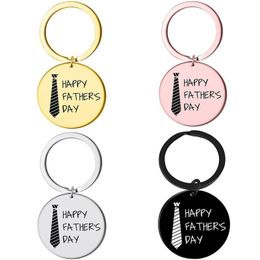 Stainless Steel Keychain Tie Pattern Round Pendant Keychain Father's Day Gift Keyring Key Chains 28MM