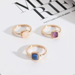 Solitaire Ring Mini Square Stone Rings Lapis Lazi Amethysts Rose Quartz Fashion Inner Dia 17Mm Gold Colour Band Jewellery For Women Dro Dhuqq