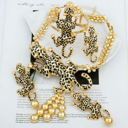 Earrings Necklace Leopard African Earrings Sets Jewellery Fashion Women Gold Plated Rings Bracelet Wedding Necklace Pendant Dubai Pendant Party Gift 230703