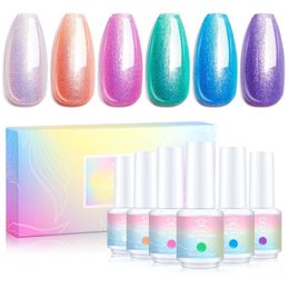 Nail Gel Makartt Gel Nail Polish Set Glitter Pearl Gel Nail Polish Kit 6 Colours Rainbow Nail Polish 8ml Pink Blue Sliver Mermaid Soak Off 230703